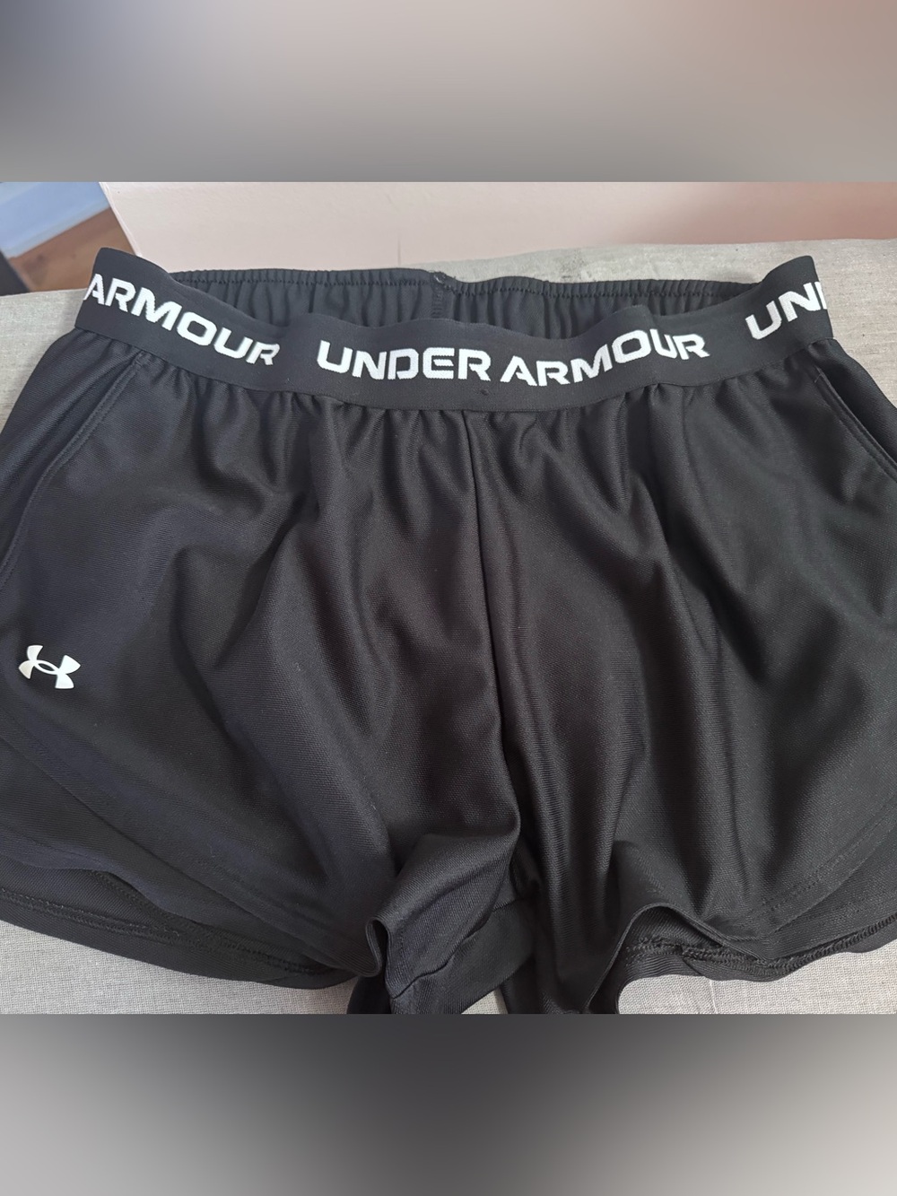 Under Armour Black Athletic Shorts with White Logo
